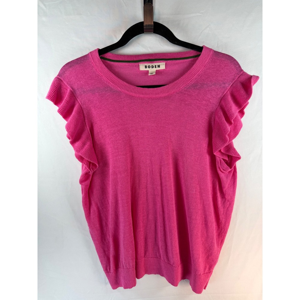 Boden Frilled Linen Tank Pink Ruffle Sleeve Knit Top Josie Womens Large